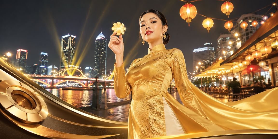 Người chơi VIP tại Đà Nẵng mặc áo dài xem bàn cược High Roller trên điện thoại
